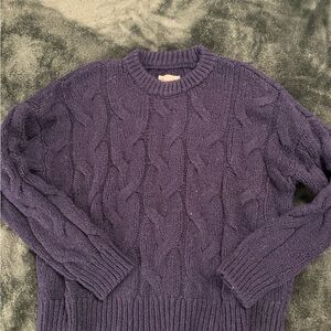 Aerie Blue Cable Knit Crewneck Sweater